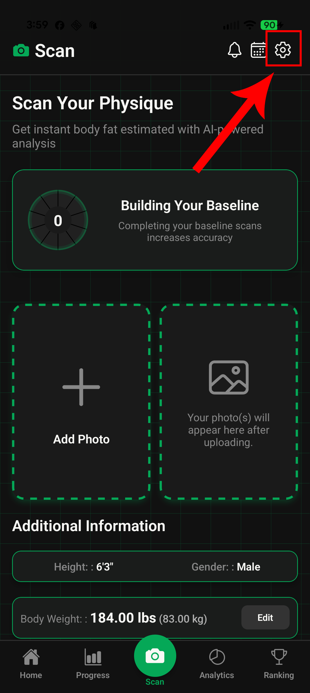 Open bodyfatAI app settings